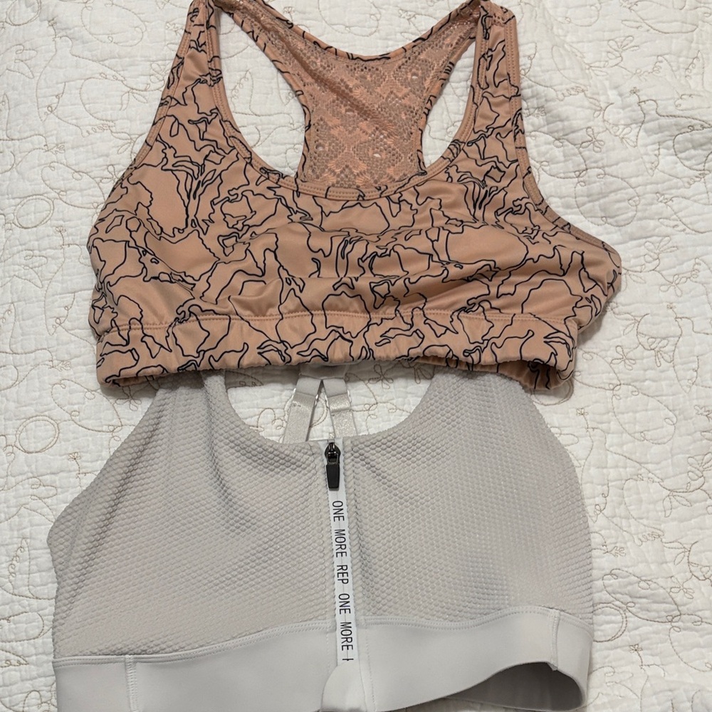 ZYIA Patterned Tan and Light Gray Sports Bras